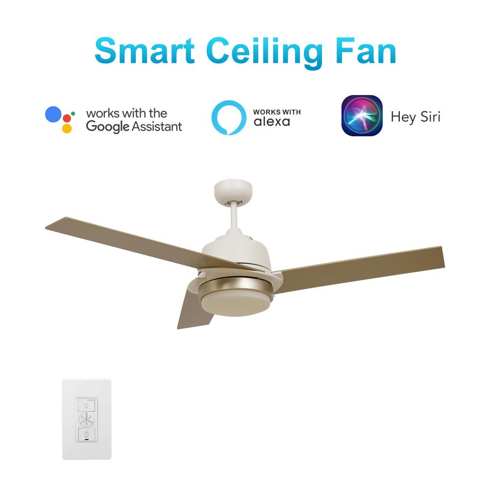 Aeryn 52-inch Smart Ceiling Fan with wall control, Light Kit Included, Works with Google Assistant,