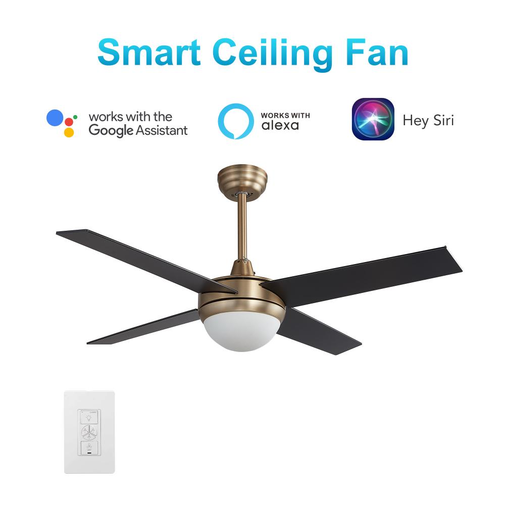 Neva 52-inch Smart Ceiling Fan with wall control, Light Kit Included, Works with Google Assistant, A