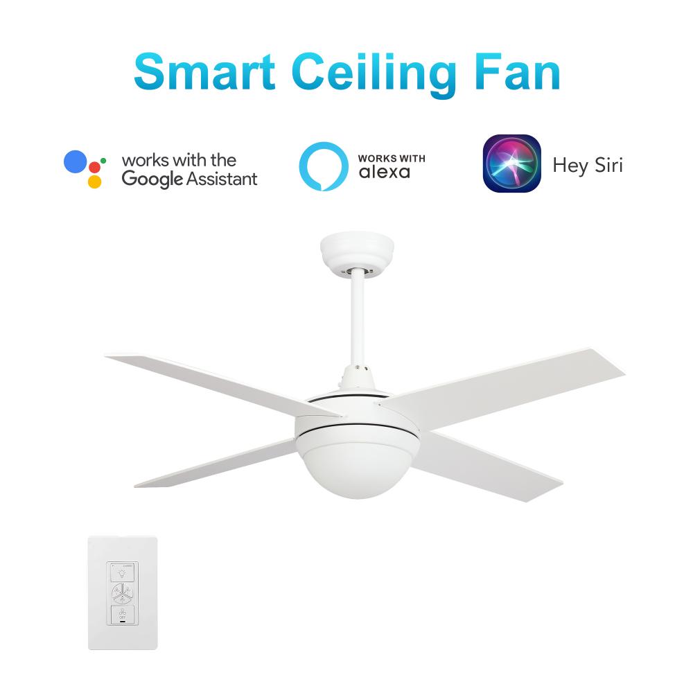 Neva 52-inch Smart Ceiling Fan with wall control, Light Kit Included, Works with Google Assistant, A