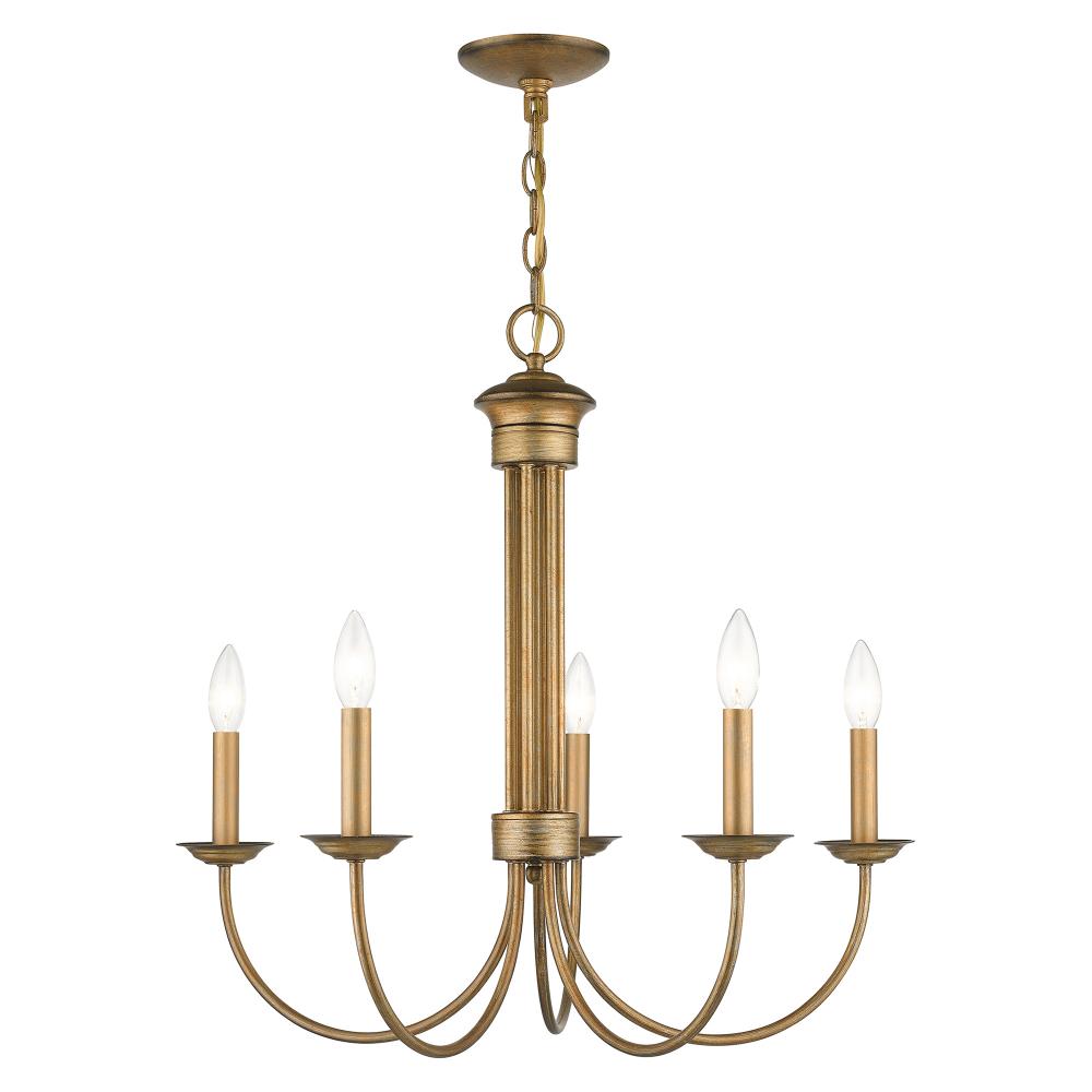 5 Light Antique Gold Leaf Chandelier