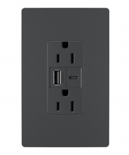 Legrand Radiant CA R26USBAC6G - radiant? 15A Tamper-Resistant Ultra-Fast USB Type A/C Outlet, Graphite