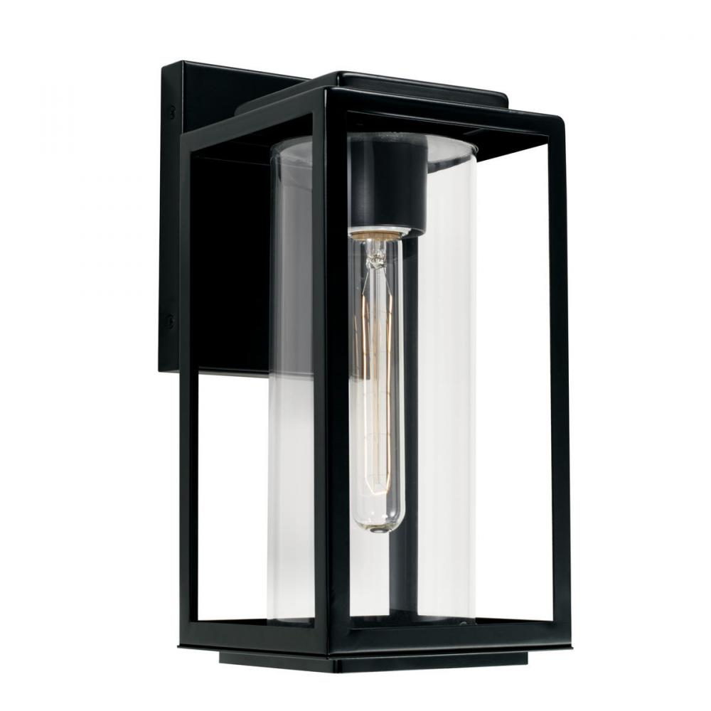 1-Light Glass Outdoor Wall Lantern in Matte Black