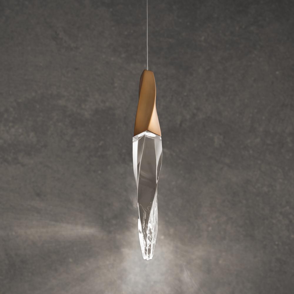 Kindjal 1 Light LED 3000K/3500K/4000K 120V-277V Mini Pendant in Aged Brass with Clear Optic Crysta