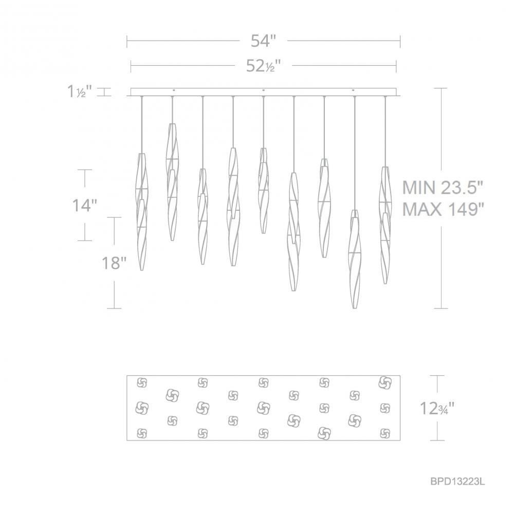 Kindjal 23 Light 120-277V Multi-Light Pendant (Linear Canopy) in Polished Nickel with Clear Optic