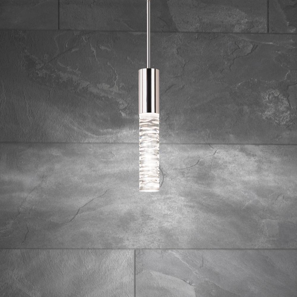 Cru 14in LED 3000K/3500K/4000K 120V/277V Mini Pendant in Polished Nickel with Clear Optic Crystal