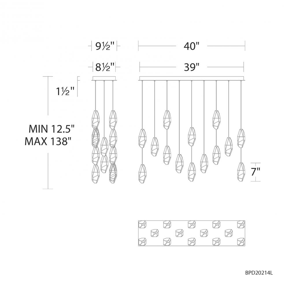 Martini 14 Light 120-277V Multi-Light Pendant (Linear Canopy) in Black with Clear Optic Crystal