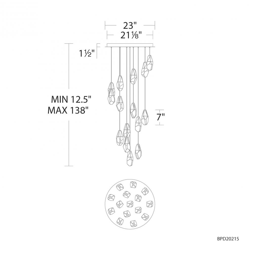 Martini 15 Light 120-277V Multi-Light Pendant (Round Canopy) in Polished Nickel with Optic Haze Qu