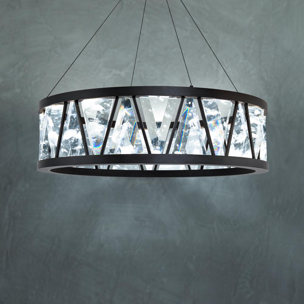 Corinth 32in LED 3000K/3500K/4000K 120V-277V Pendant in Aged Brass with Optic Haze Quartz