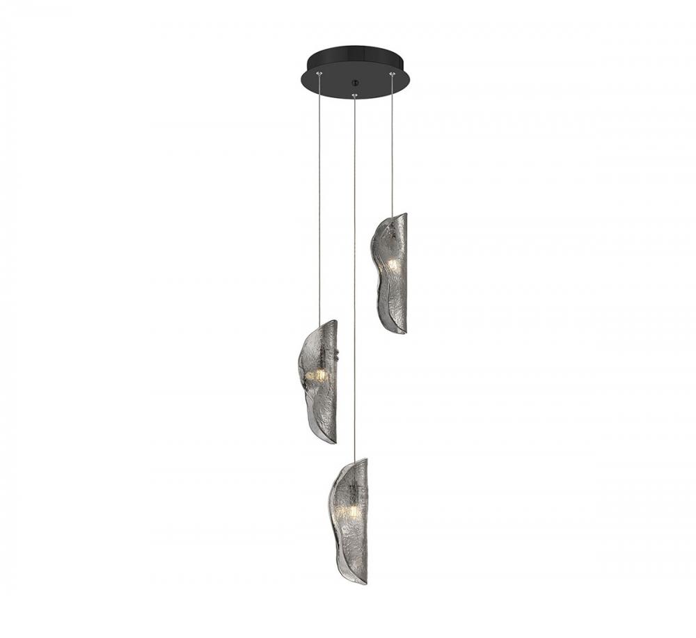 Sorrento, 3 Light LED Pendant, Smoke, Black Canopy