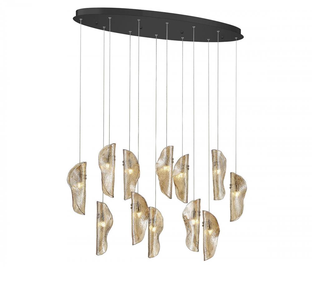 Sorrento, 12 Light Oval LED Chandelier, Amber, Black Canopy