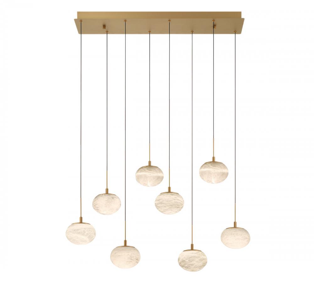 Calcolo, 8 Light Rectangular LED Chandelier, Painted Antique Brass