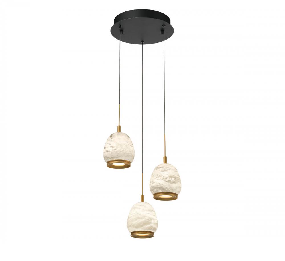 Lucidata, 3 Light Round LED Pendant, Matte Black