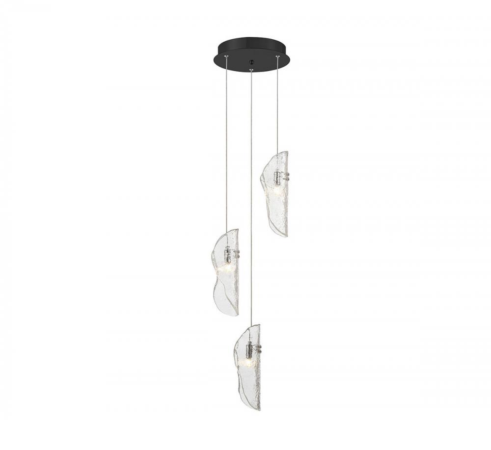 Sorrento, 3 Light LED Pendant, Clear, Black Canopy