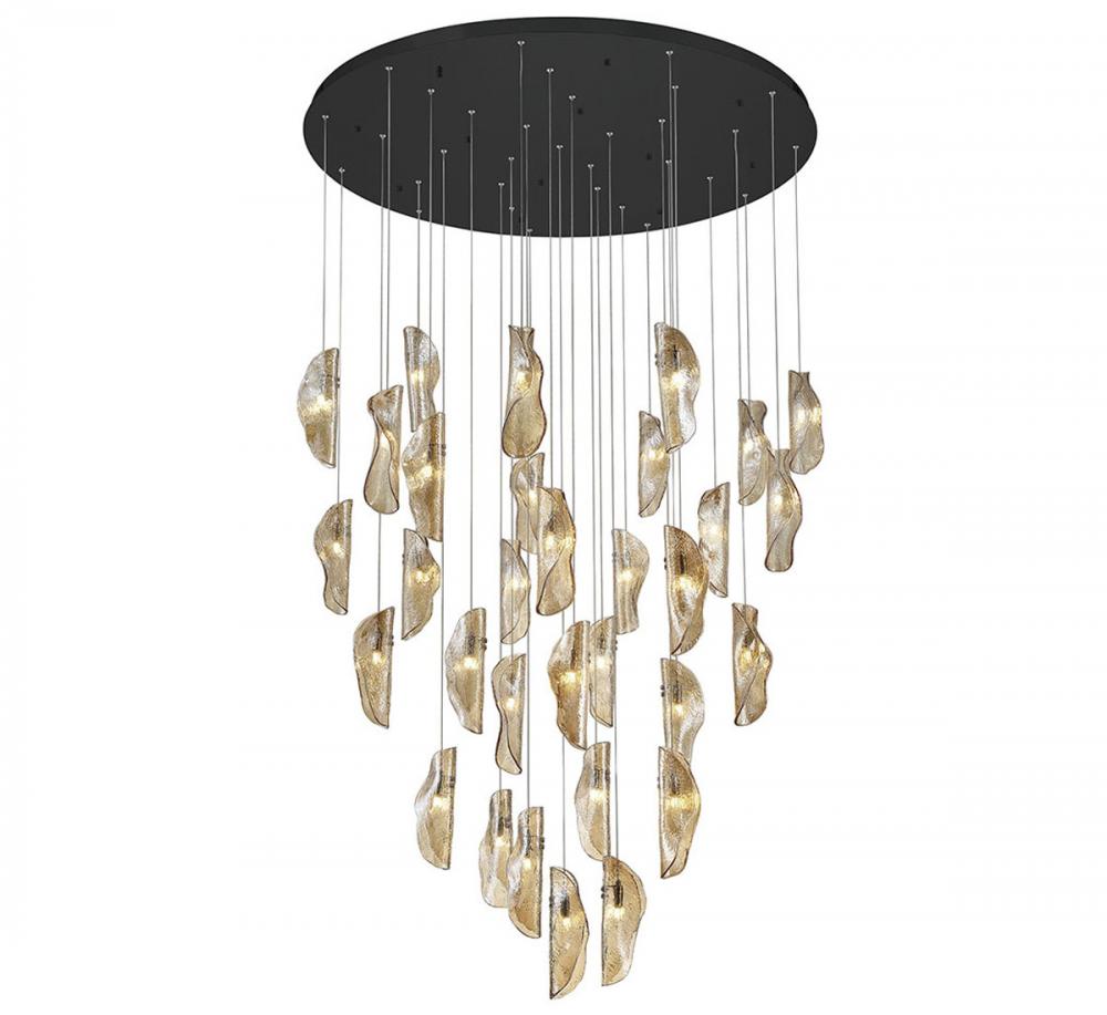 Sorrento, 32 Light LED Grand Chandelier, Amber, Black Canopy