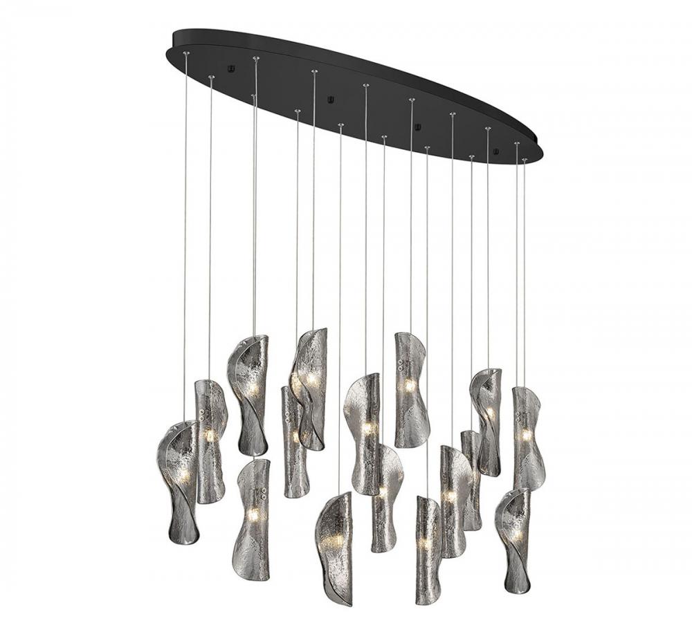 Sorrento, 16 Light Oval LED Chandelier, Smoke, Black Canopy