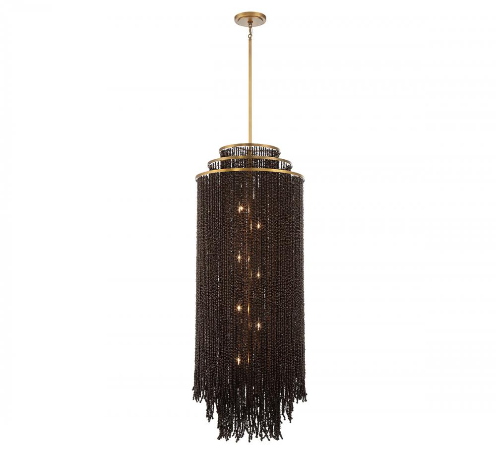 Molfetta, 12 Light Grand Chandelier, Antique Brass with Black Beads