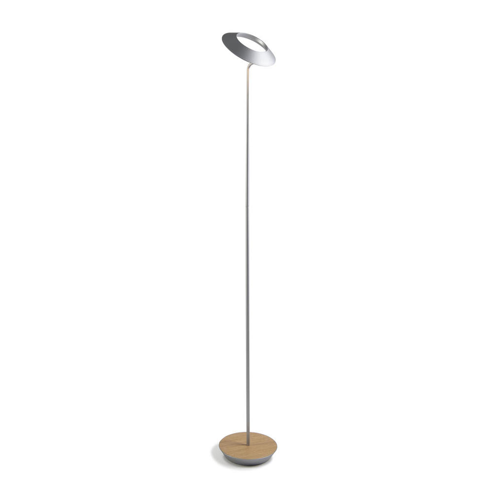 Royyo Floor Lamp, Silver Body, White Oak base plate