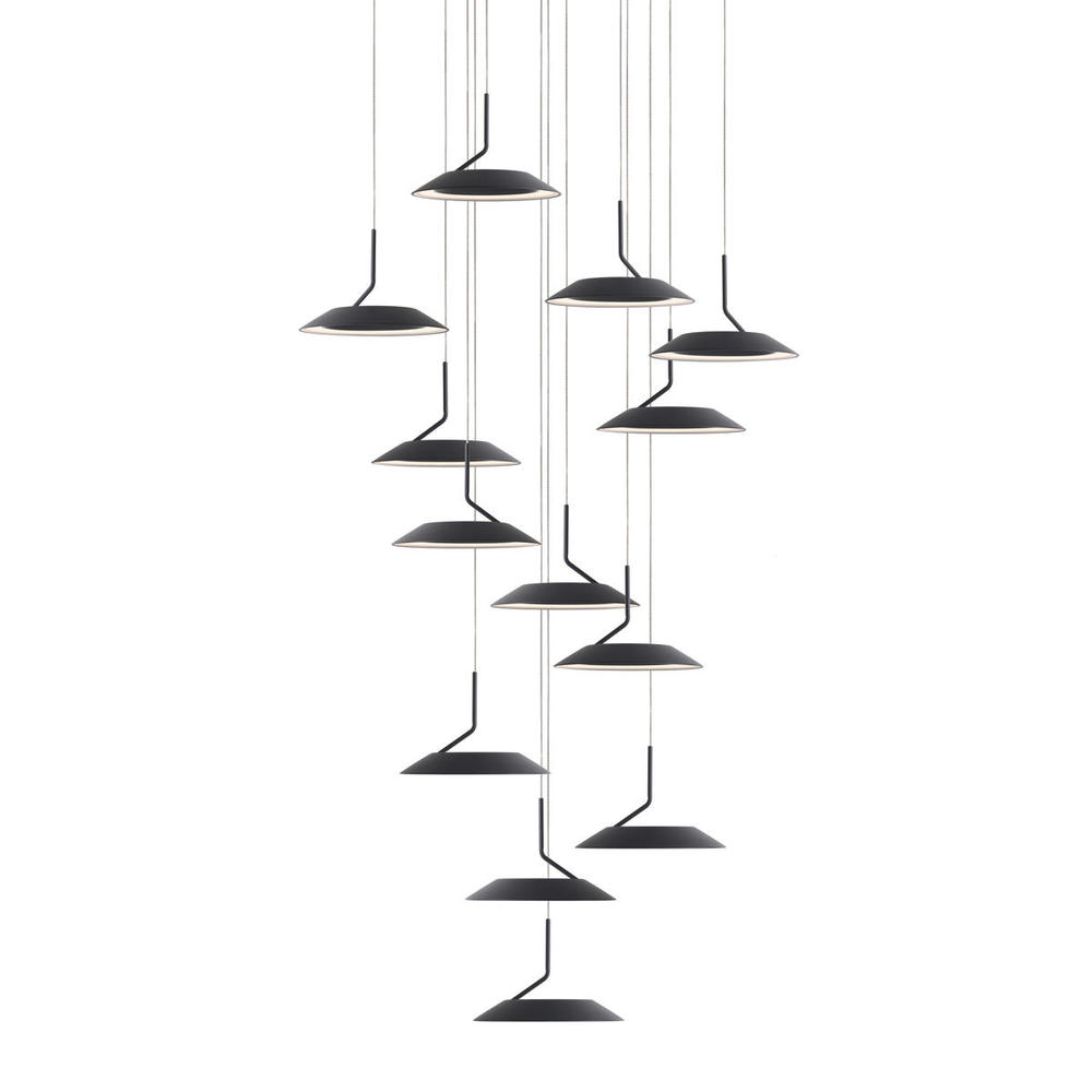 Royyo Pendant (Circular with 13 pendants), Matte Black, Matte Black Canopy