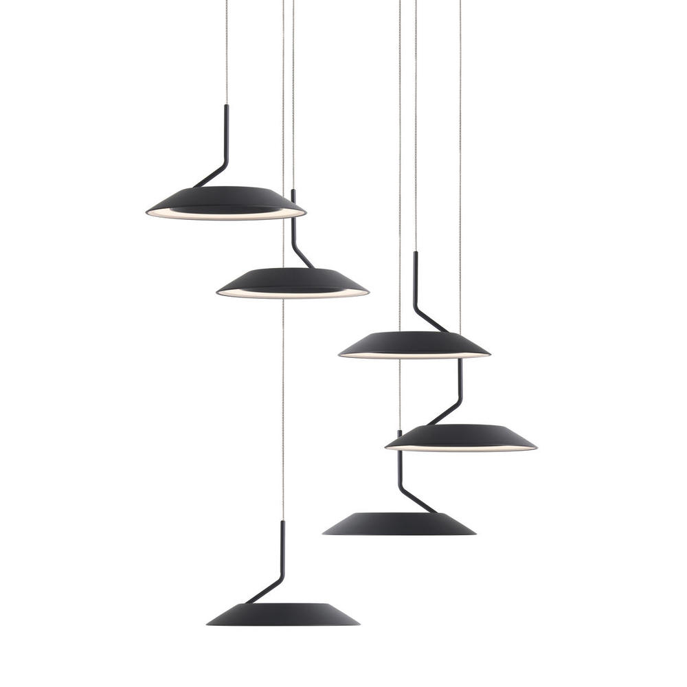 Royyo Pendant (Circular with 6 pendants), Matte Black, Matte Black Canopy