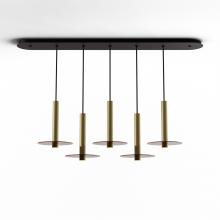 Koncept Inc Hawaii CMP-L5-S-12-BRS+GTEA9 - Combi Pendant 12" Linear 5 Combo Brass with Matte Black Canopy, 9" glass plate (Tea Brown) a