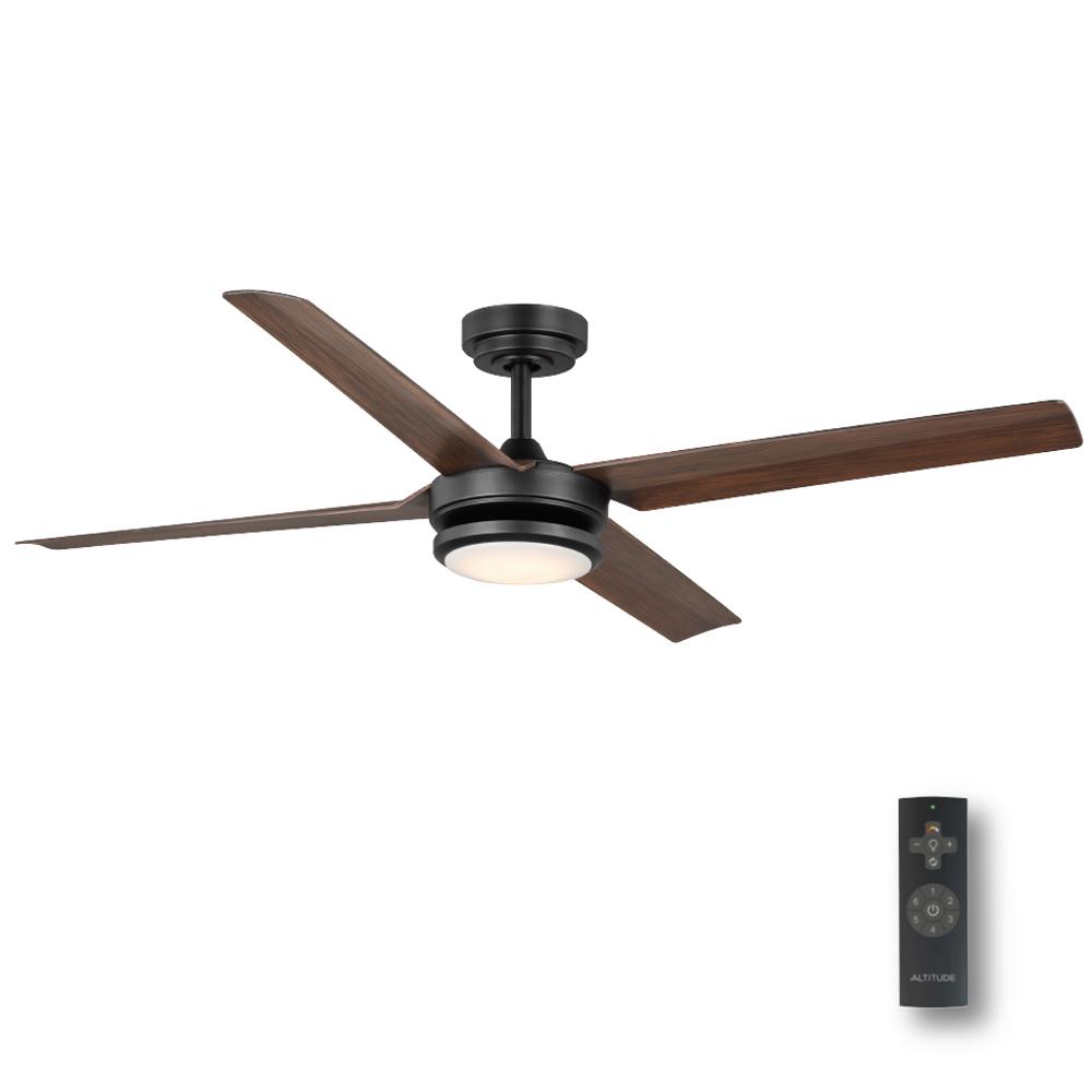 Laritza Outdoor Ceiling Fan with Light and Remote, 56 inch, Matte Black with Dark Brown Blades