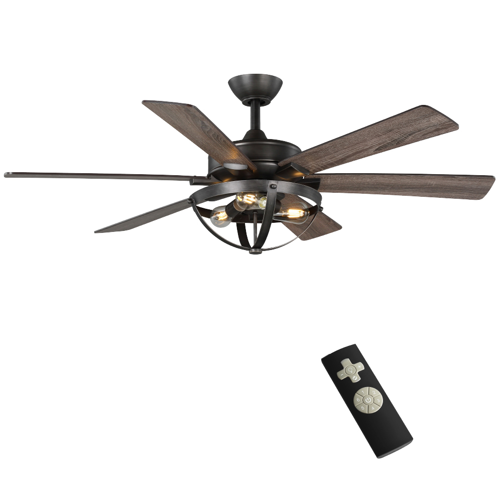 Woodbank 52 inch Ceiling Fan with Light Kit and Remote, Indoor 6 Blade Fan, Dark Oak Blades