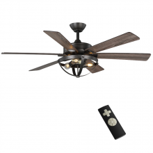 Medinah Power 107-00000008-1 - Woodbank 52 inch Ceiling Fan with Light Kit and Remote, Indoor 6 Blade Fan, Dark Oak Blades