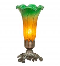 Meyda Black 10214 - 7.5" High Amber/Green Tiffany Pond Lily Victorian Accent Lamp