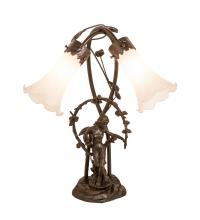 Meyda Black 109504 - 17" High White Tiffany Pond Lily 2 Light Trellis Girl Accent Lamp