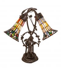 Meyda Black 133659 - 17" High Stained Glass Pond Lily 2 Light Trellis Girl Accent Lamp