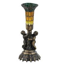 Meyda Black 18451 - 13" High Stained Glass Pond Lily Twin Cherub Accent Lamp