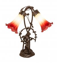 Meyda Black 251671 - 17" High Seafoam/Cranberry Tiffany Pond Lily 2 Light Trellis Girl Accent Lamp