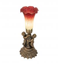 Meyda Black 251838 - 13" High Seafoam/Cranberry Tiffany Pond Lily Twin Cherub Accent Lamp