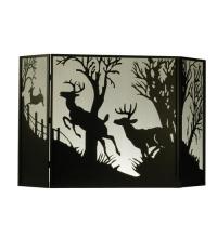 Meyda Black 50971 - 62"W X 40"H Deer on the Loose Fireplace Screen