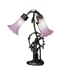 Meyda Black 68596 - 17" High Pink Pond Lily 2 Light Trellis Girl Table Lamp