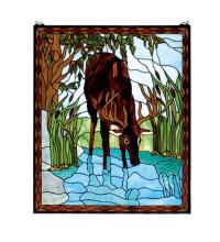 Meyda Black 72936 - 25"W X 30"H Deer Stained Glass Window