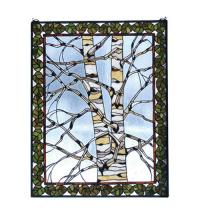 Meyda Black 73265 - 28"W X 36"H Birch Tree in Winter Stained Glass Window