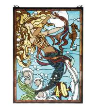 Meyda Black 78086 - 19"W X 26"H Mermaid of the Sea Stained Glass Window