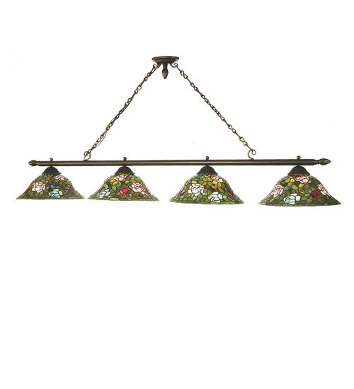 72" Long Tiffany Rosebush 4 Light Island Pendant