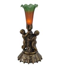 Meyda Yellow 11428 - 12" High Amber/Green Pond Lily Twin Cherub Mini Lamp