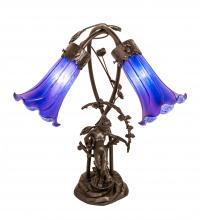 Meyda Yellow 115880 - 17" High Blue Tiffany Pond Lily 2 Light Trellis Girl Accent Lamp