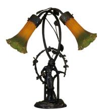 Meyda Yellow 11805 - 17" High Amber/Green Tiffany Pond Lily 2 Light Trellis Girl Accent Lamp