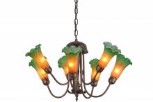 Meyda Yellow 160614 - 24" Wide Amber/Green Tiffany Pond Lily 7 LT Chandelier