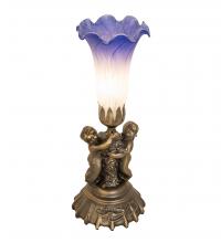 Meyda Yellow 225850 - 13" High Blue/White Pond Lily Twin Cherub Mini Lamp