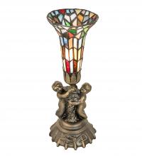 Meyda Yellow 225851 - 13" High Stained Glass Pond Lily Twin Cherub Mini Lamp