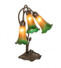 Meyda Yellow 254243 - 16" High Amber/Green Tiffany Pond Lily 3 Light Accent Lamp