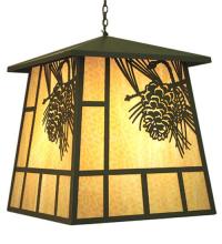 Meyda Yellow 70142 - 30" Square Stillwater Winter Pine Lantern Pendant