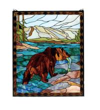 Meyda Yellow 72934 - 25"W X 30"H Grizzly Bear Stained Glass Window