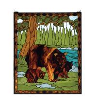 Meyda Yellow 72935 - 25"W X 30"H Brown Bear Stained Glass Window