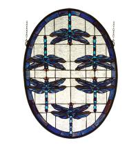 Meyda Yellow 78087 - 22"W X 30"H Dragonflies Oval Stained Glass Window